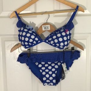 NWT Blue and white polka dot ruffled bikini